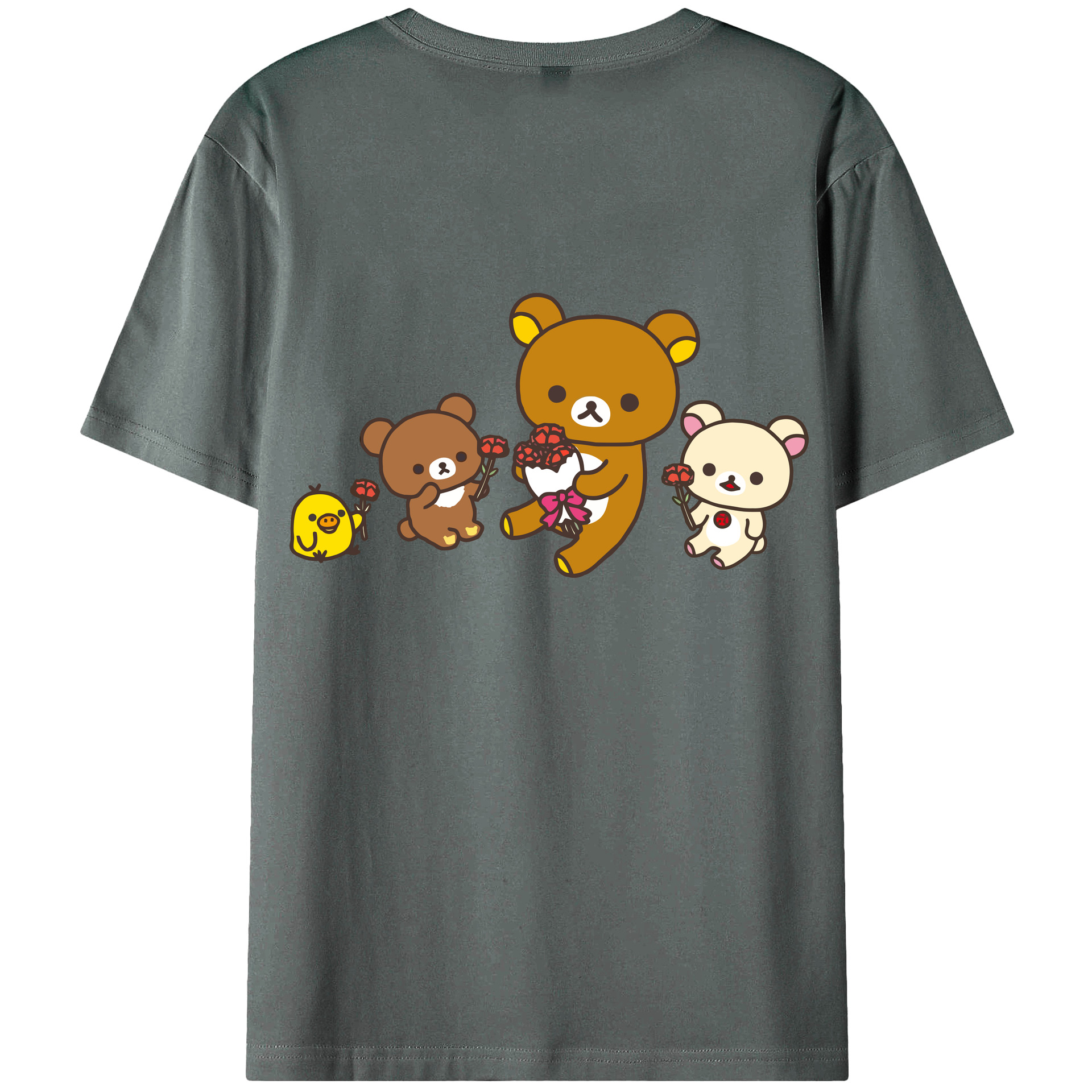 （画像用） リラックマ リラックマ キイロイトリ Rilakkuma Korilakkuma Kiiroitori 綿100％ メンズ半袖Tシャツ（バックプリント） 通気性